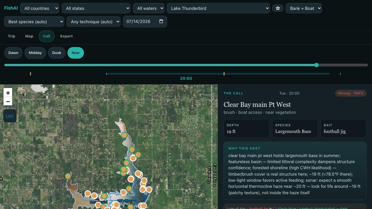 ReelyBiting web app with fishing spots and trip planning details